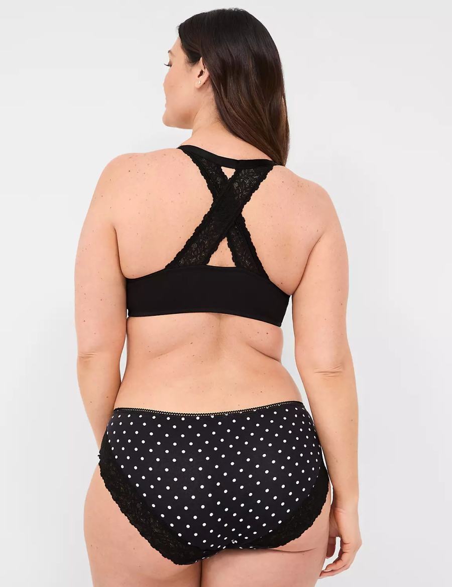 Women Lane Bryant Front-Close Cotton Boost Plunge Bralettes Black | HGJ9449KZ