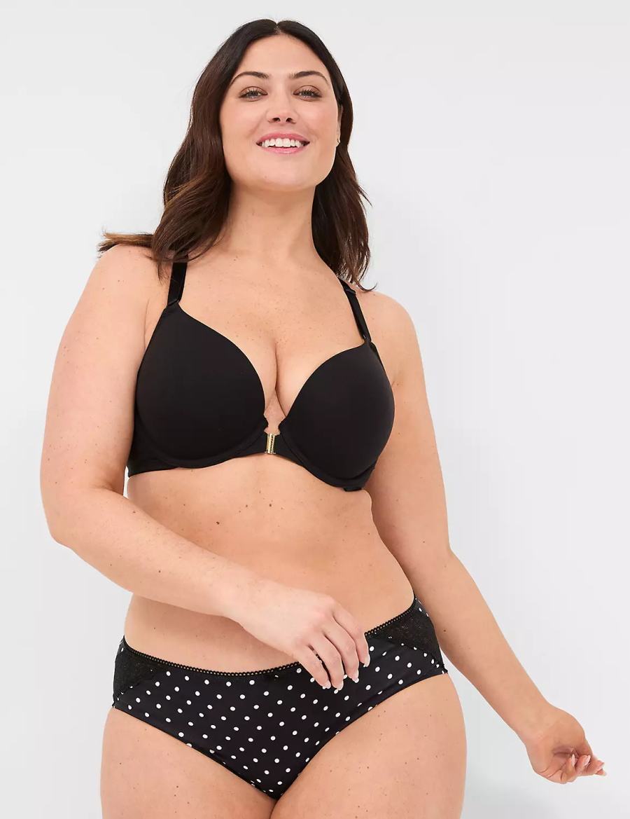 Women Lane Bryant Front-Close Cotton Boost Plunge Bralettes Black | HGJ9449KZ