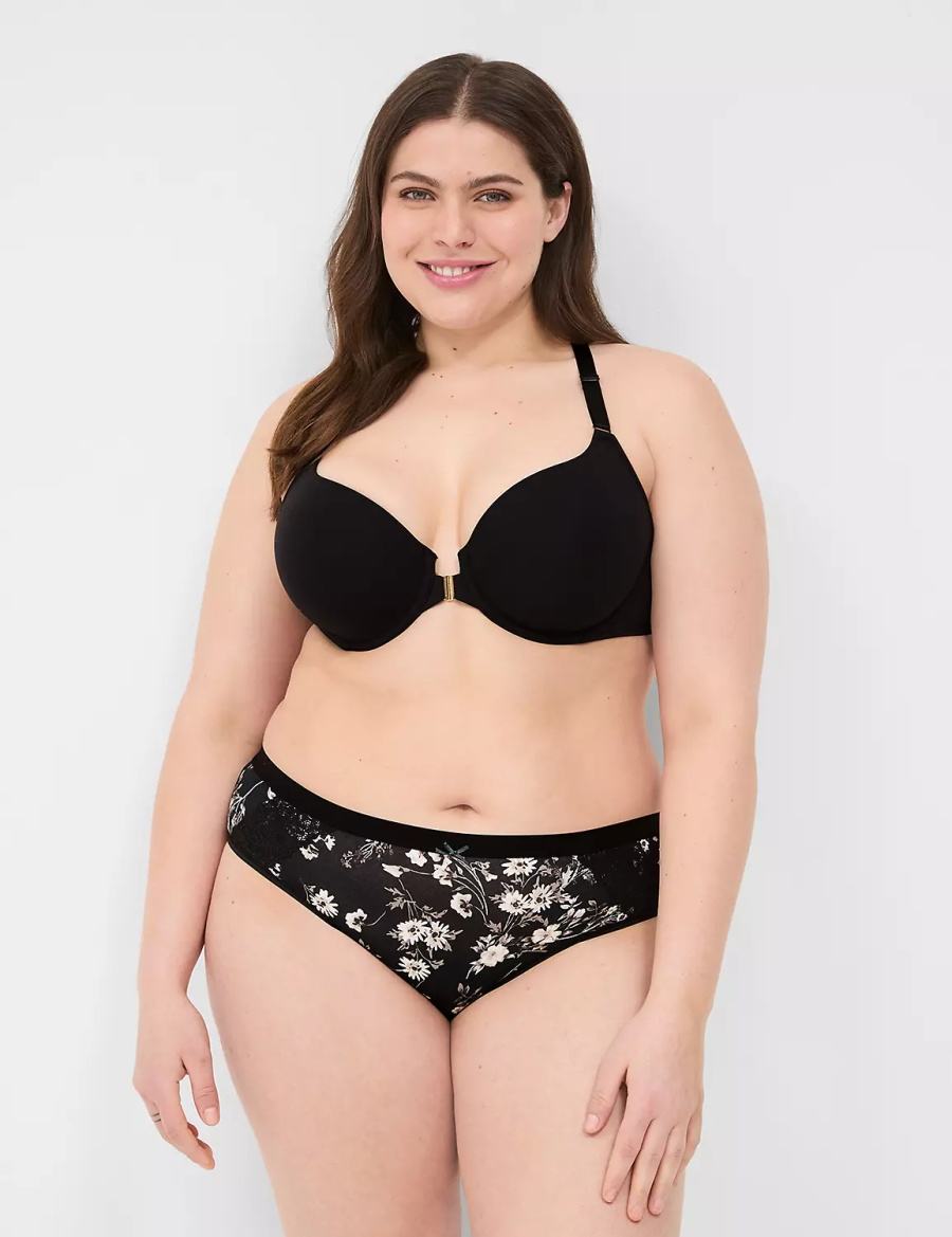 Women Lane Bryant Front-Close Cotton Lightly Lined T-Shirt Bra Black | BBD4227DT