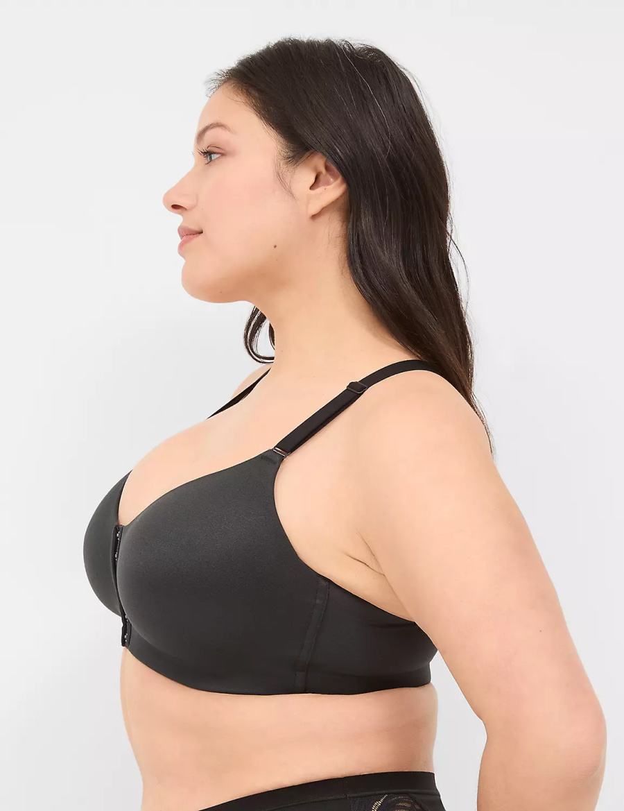 Women Lane Bryant Front-Close No-Wire Bralettes Black | GOF7015EA