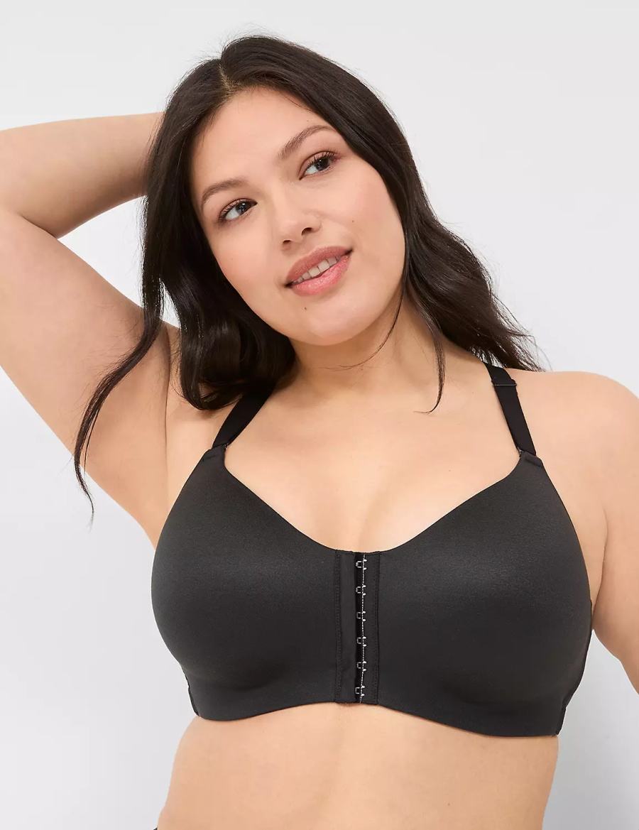 Women Lane Bryant Front-Close No-Wire Bralettes Black | GOF7015EA
