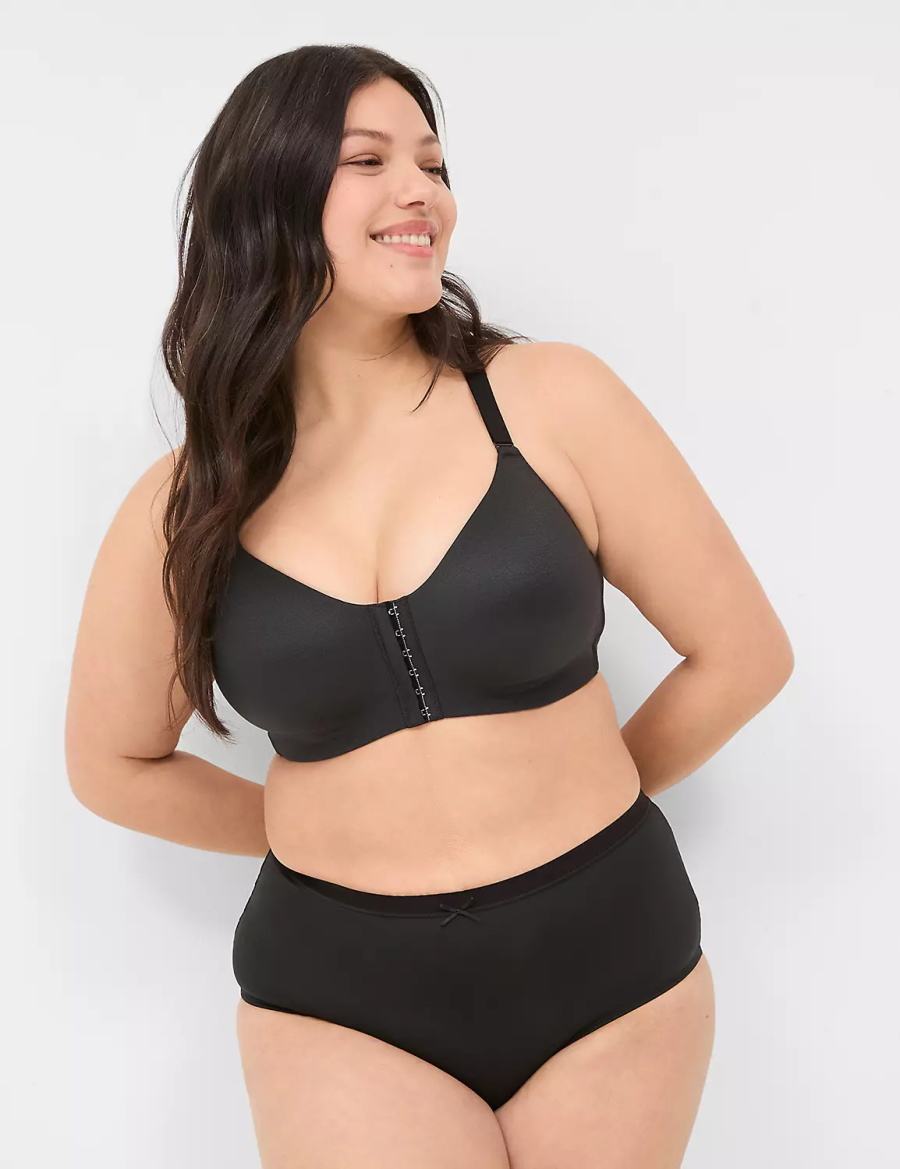 Women Lane Bryant Front-Close No-Wire Bralettes Black | GOF7015EA
