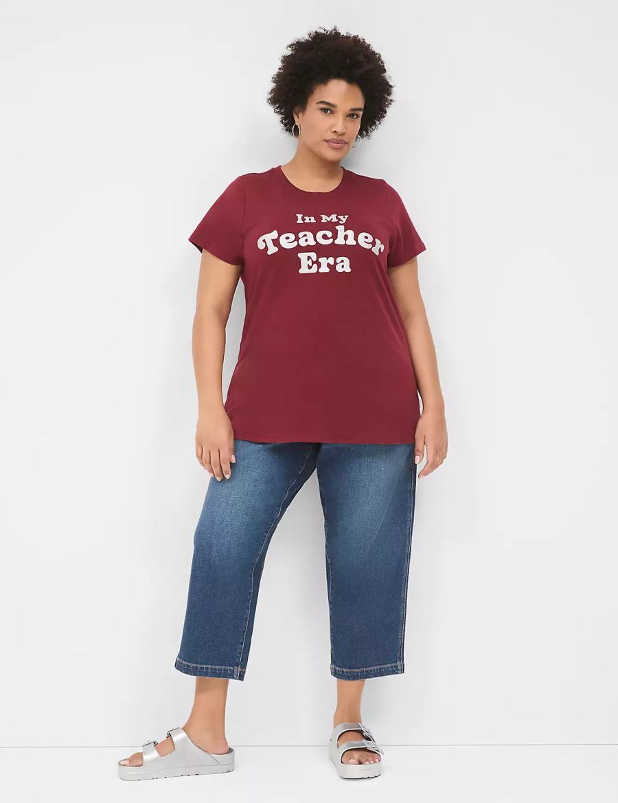 Women Lane Bryant Glitter In My Teacher Era Graphic Tee T Shirts Dark Red | OFC4272ZK
