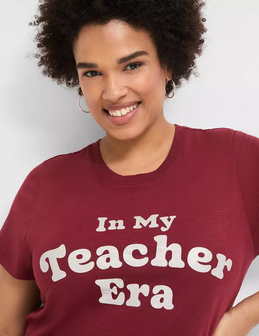 Women Lane Bryant Glitter In My Teacher Era Graphic Tee T Shirts Dark Red | OFC4272ZK