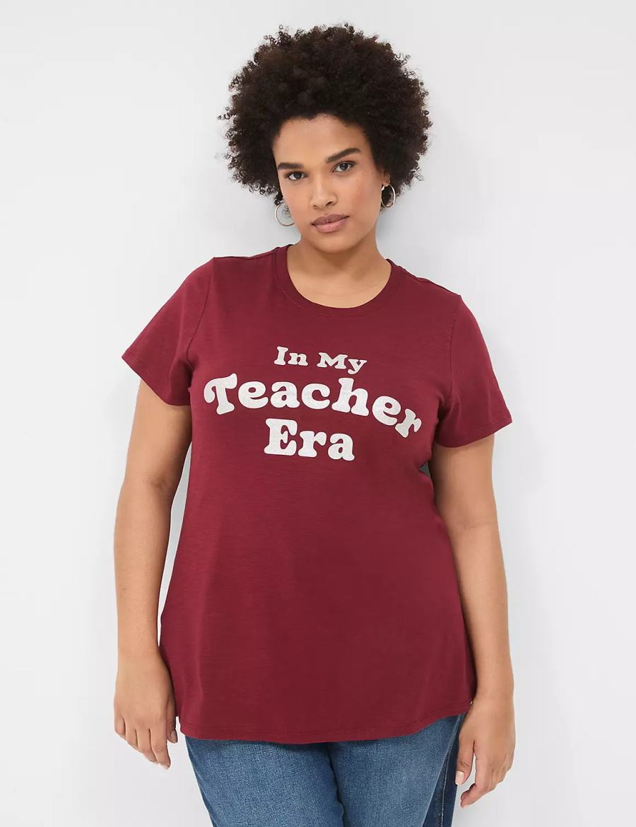 Women Lane Bryant Glitter In My Teacher Era Graphic Tee T Shirts Dark Red | OFC4272ZK