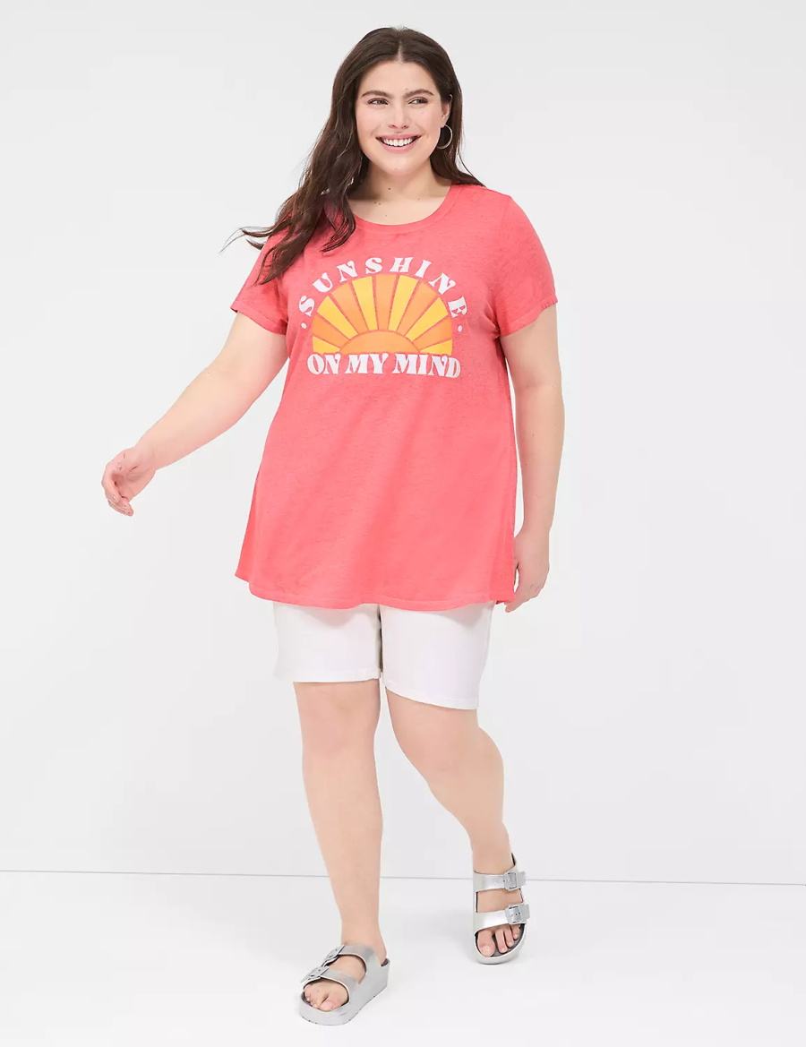 Women Lane Bryant Glitter Sunshine On My Mind Graphic Tee T Shirts Pink | CNW875TZ