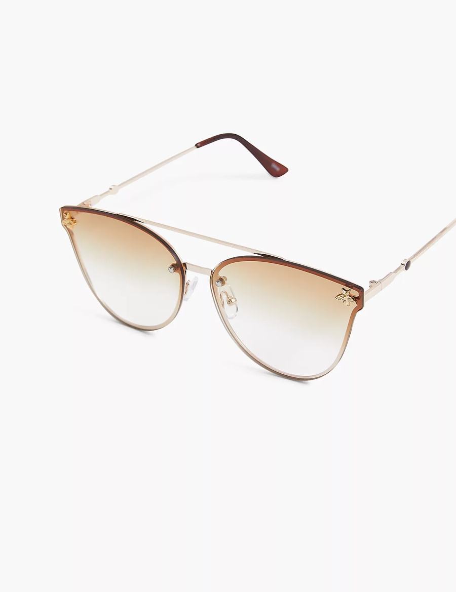 Women Lane Bryant Goldtone Bee Aviator Sunglasses Gold | JXM5129YS