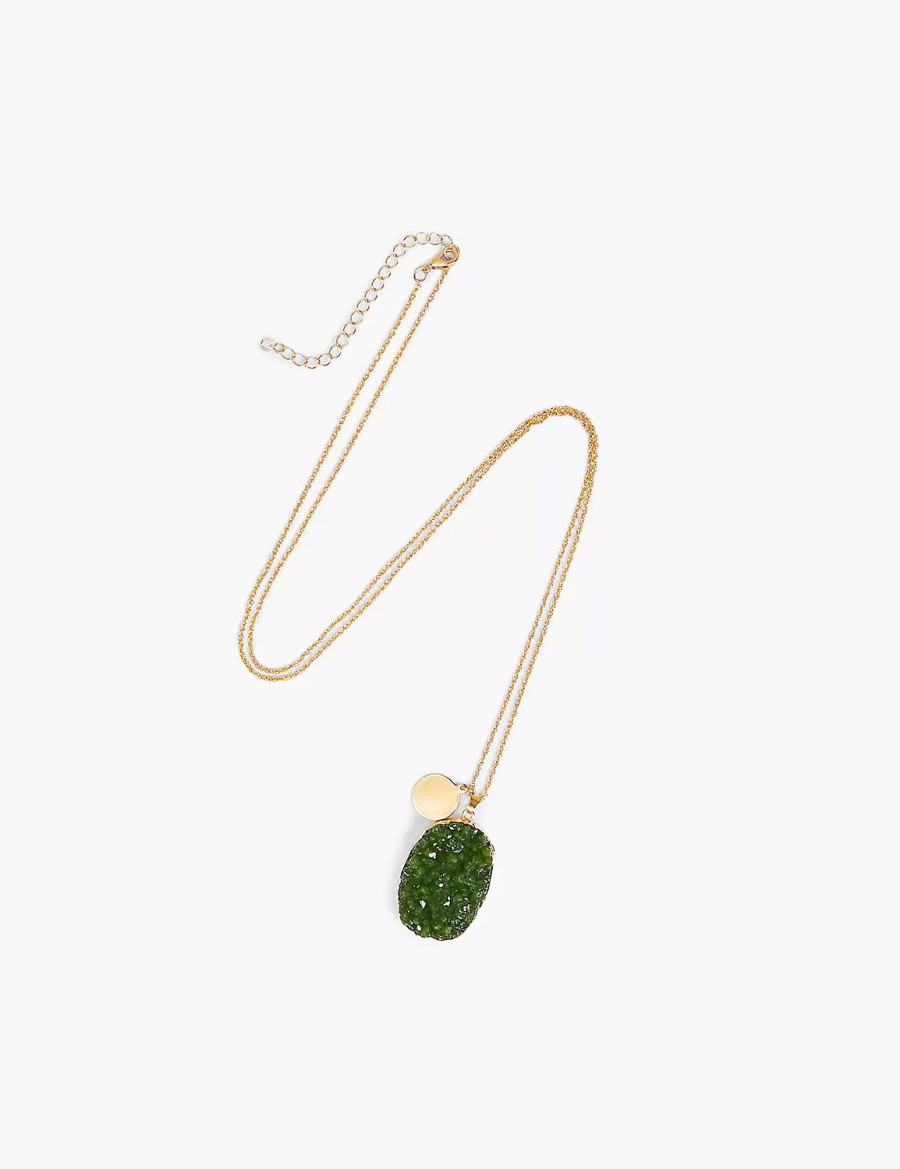 Women Lane Bryant Green Druzy Pendant Necklace Gold | GUQ7729MD