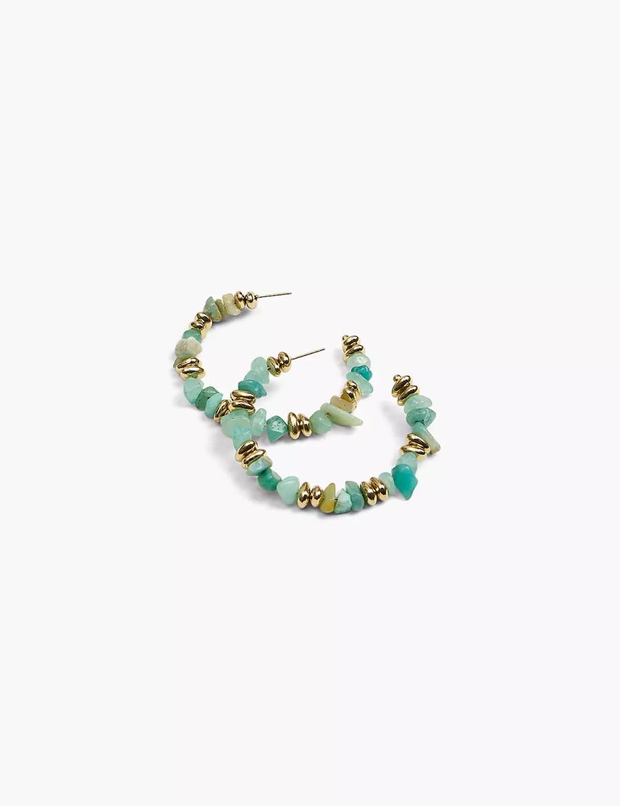 Women Lane Bryant Green Imitation Stone Hoop Earrings Gold | BSC6255CV
