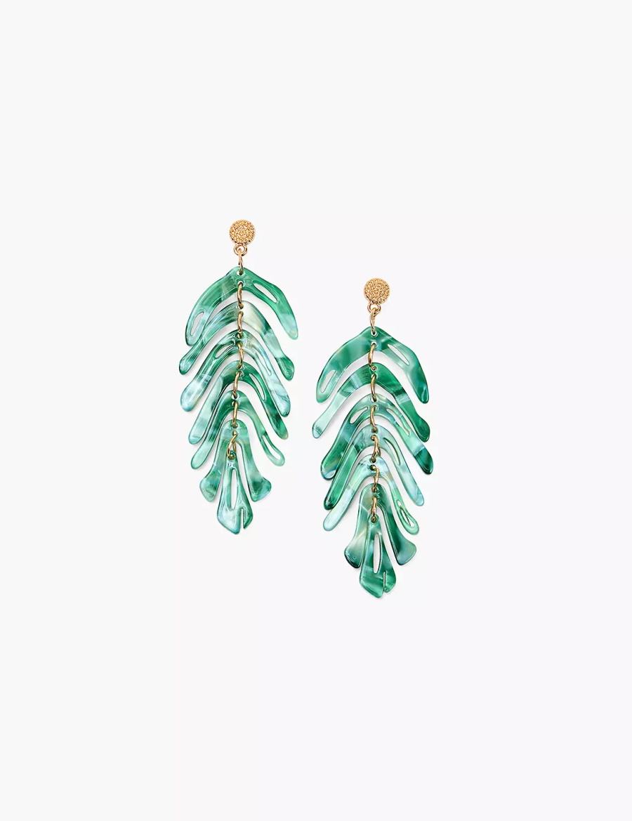 Women Lane Bryant Green Resin Flowy Leaf Earrings Gold | MFK543AH