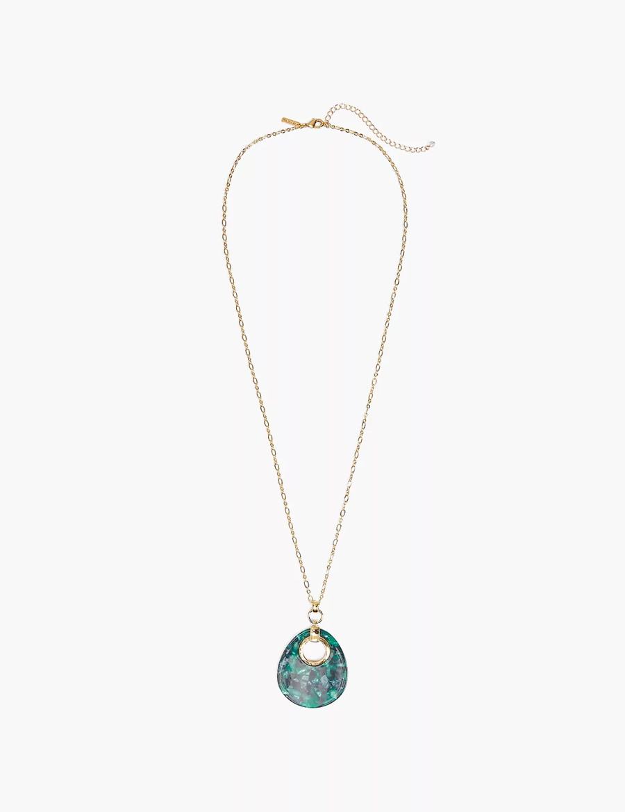 Women Lane Bryant Green Resin Pendant Necklace Gold | EGC4756NH