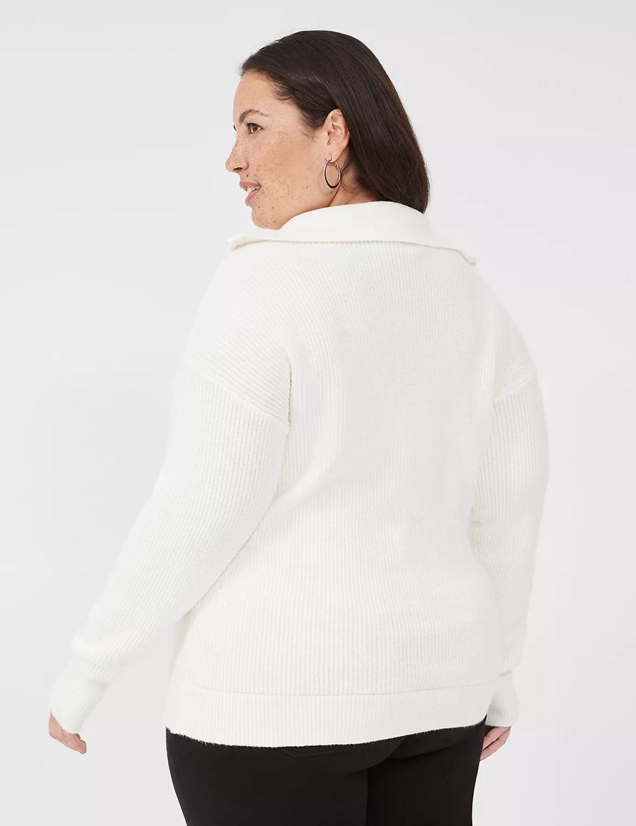 Women Lane Bryant Half-Zip Mock-Neck Sweaters White | BZC1612SV