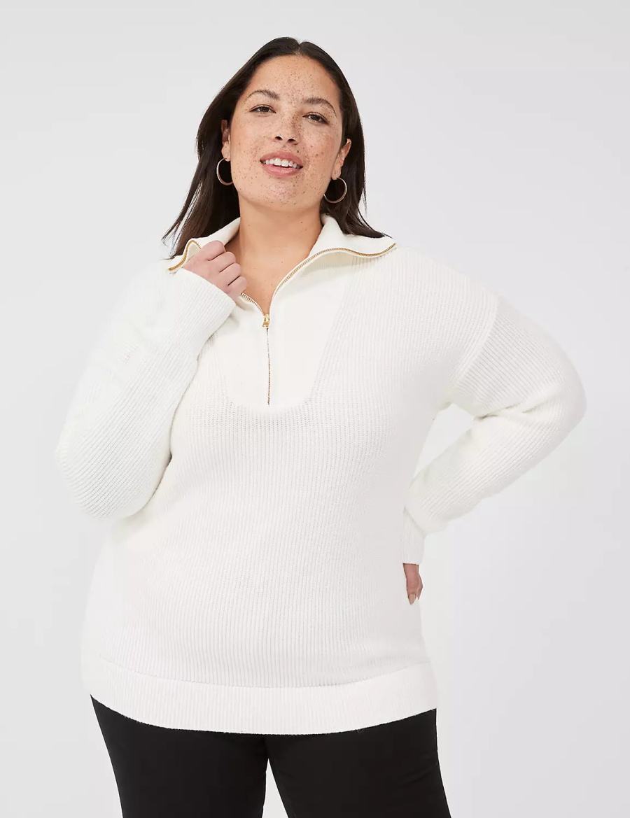 Women Lane Bryant Half-Zip Mock-Neck Sweaters White | BZC1612SV