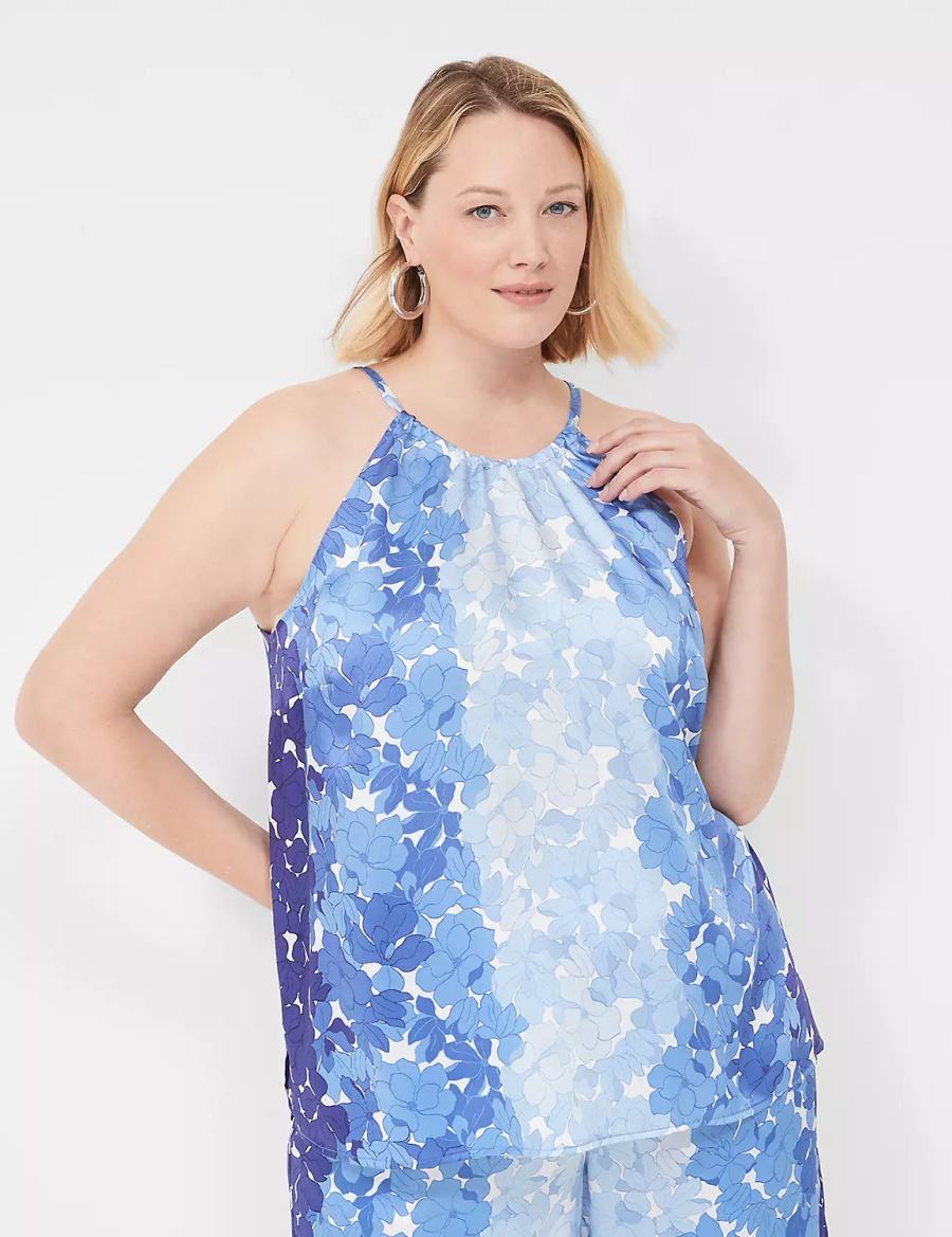 Women Lane Bryant Halter-Neck Top Tank Top Blue | NAZ1372SN