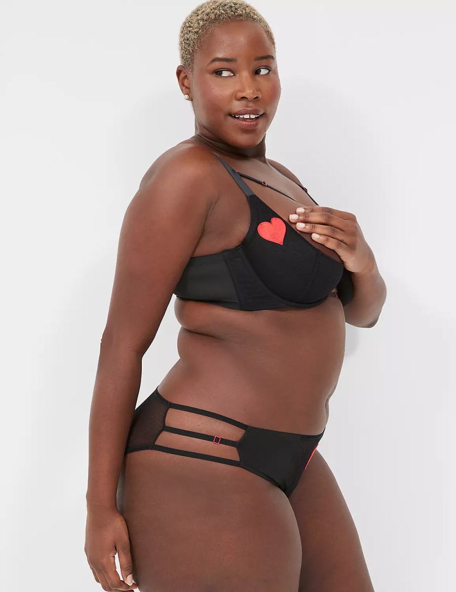 Women Lane Bryant Heart Quarter Cup Bralettes Black | NAA2785LZ