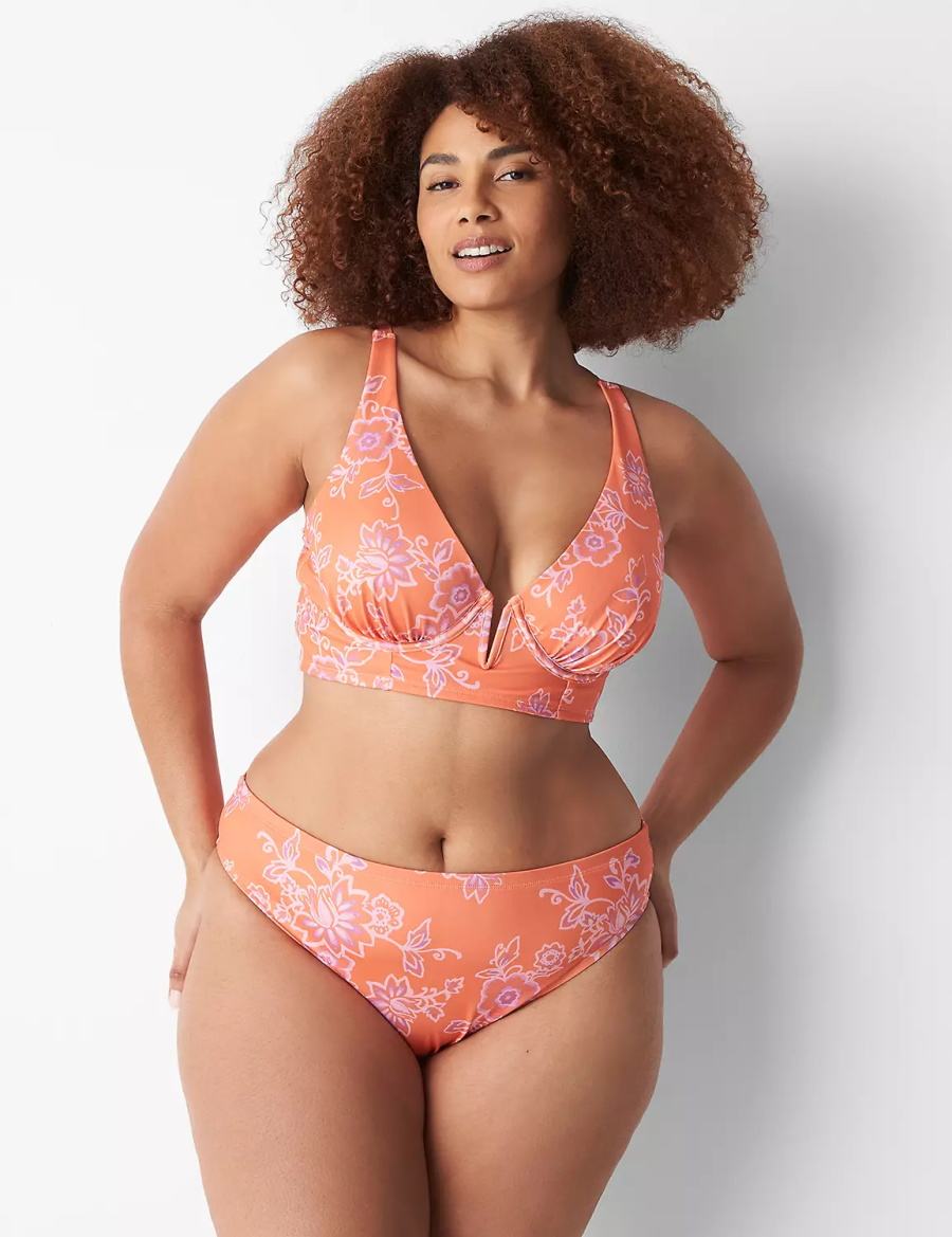 Women Lane Bryant High-Leg Cheeky Swim Bikini Bottom Pink | IRP1299SD