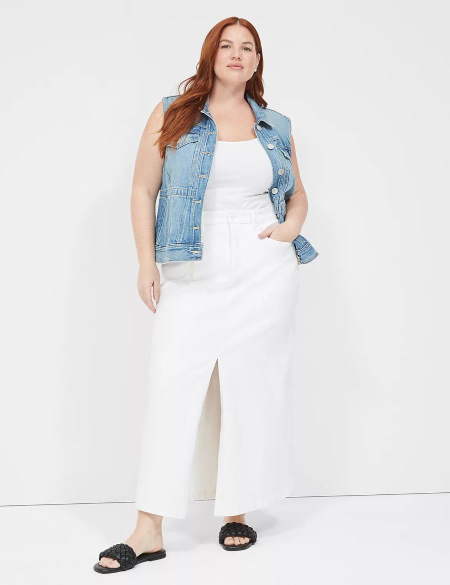 Women Lane Bryant High-Rise Denim Maxi Skirts White | AGV5226NC
