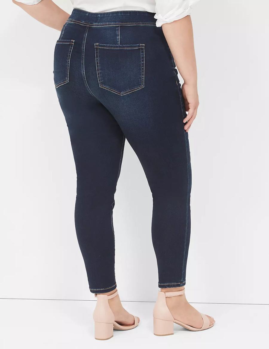Women Lane Bryant High-Rise Sateen 3-Button Jeggings Dark Blue | CSG7668TG