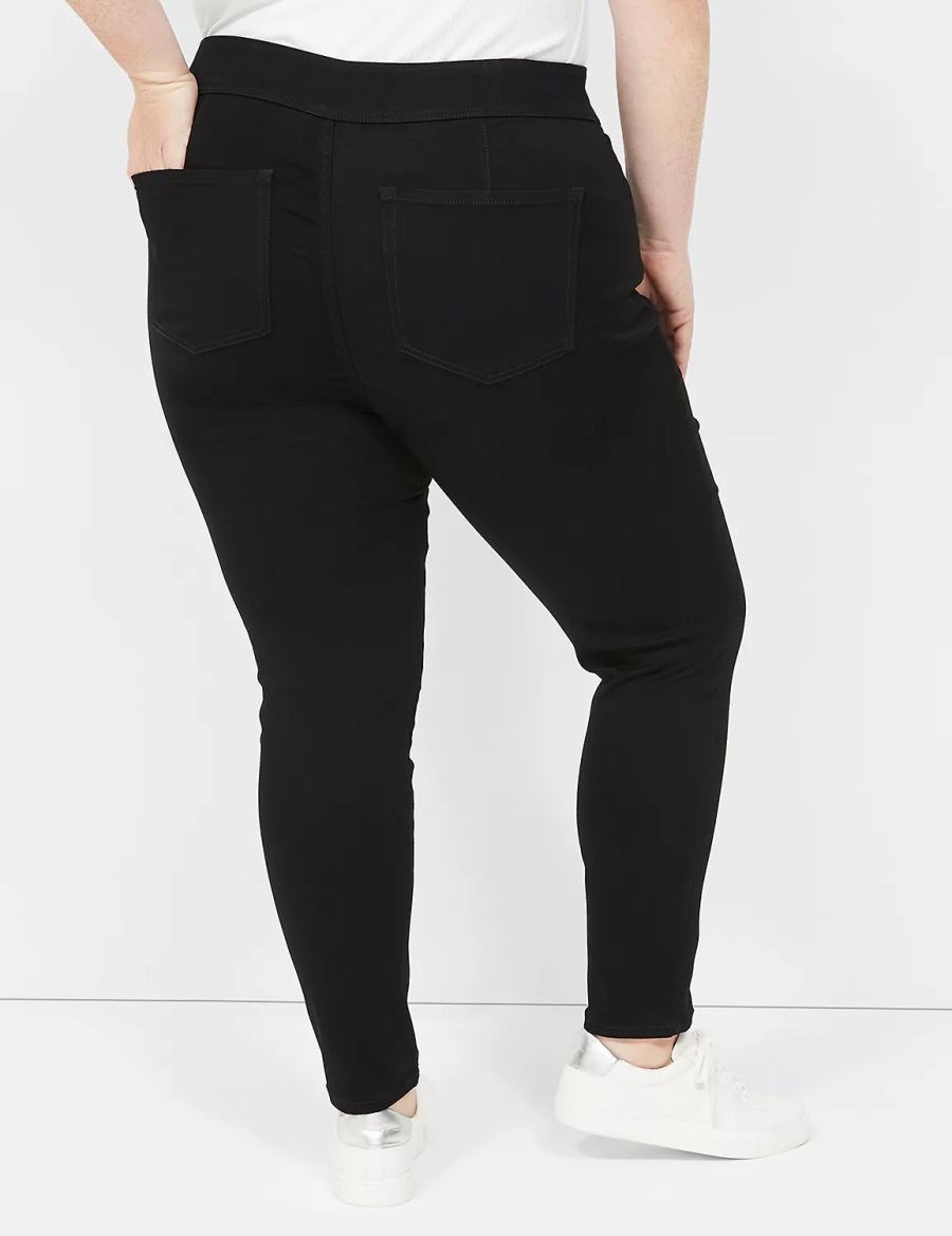 Women Lane Bryant High-Rise Sateen 3-Button Jeggings Black | CIA337LT