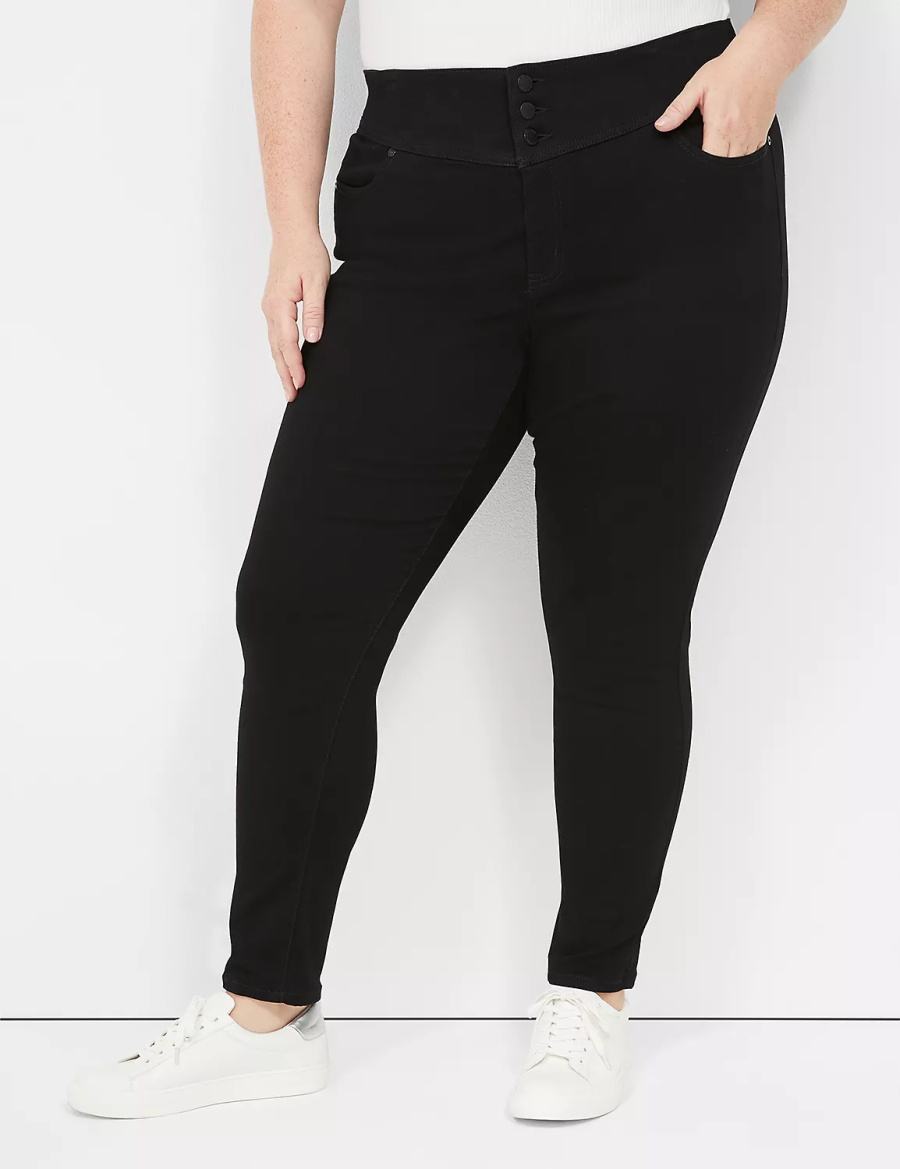 Women Lane Bryant High-Rise Sateen 3-Button Jeggings Black | CIA337LT