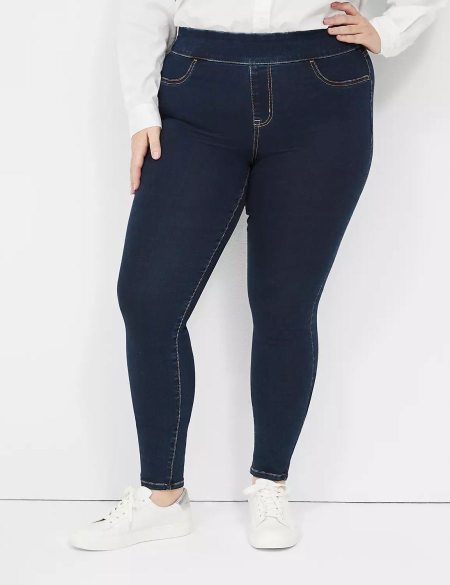 Women Lane Bryant High-Rise Sateen Pull-On Jeggings Dark Blue | JKR6995WZ
