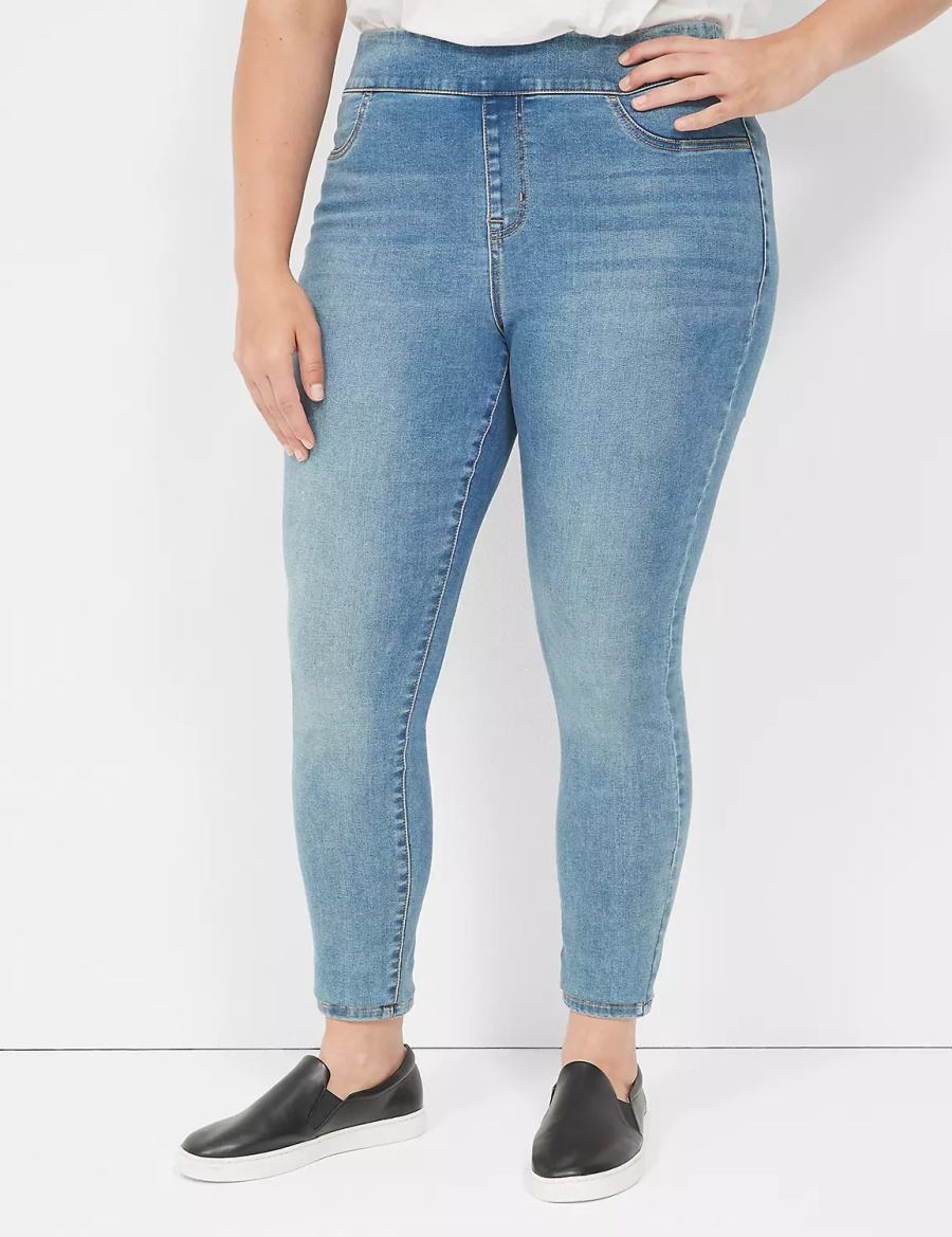 Women Lane Bryant High-Rise Sateen Pull-On Jeggings Blue | JAN2389VI