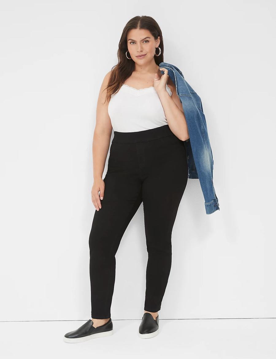 Women Lane Bryant High-Rise Sateen Pull-On Jeggings Black | AGV750KF