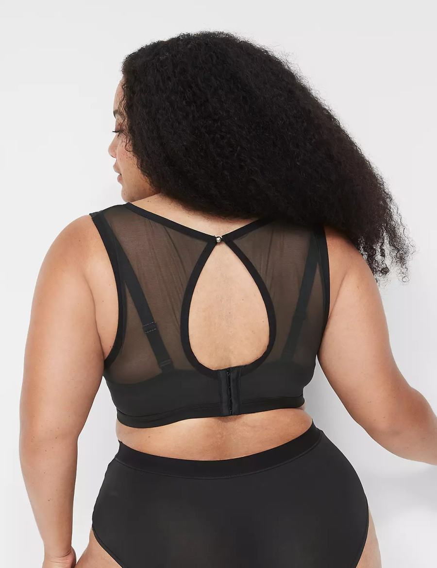 Women Lane Bryant High Apex With Mesh Overlay Bralettes Black | UYT7459HP
