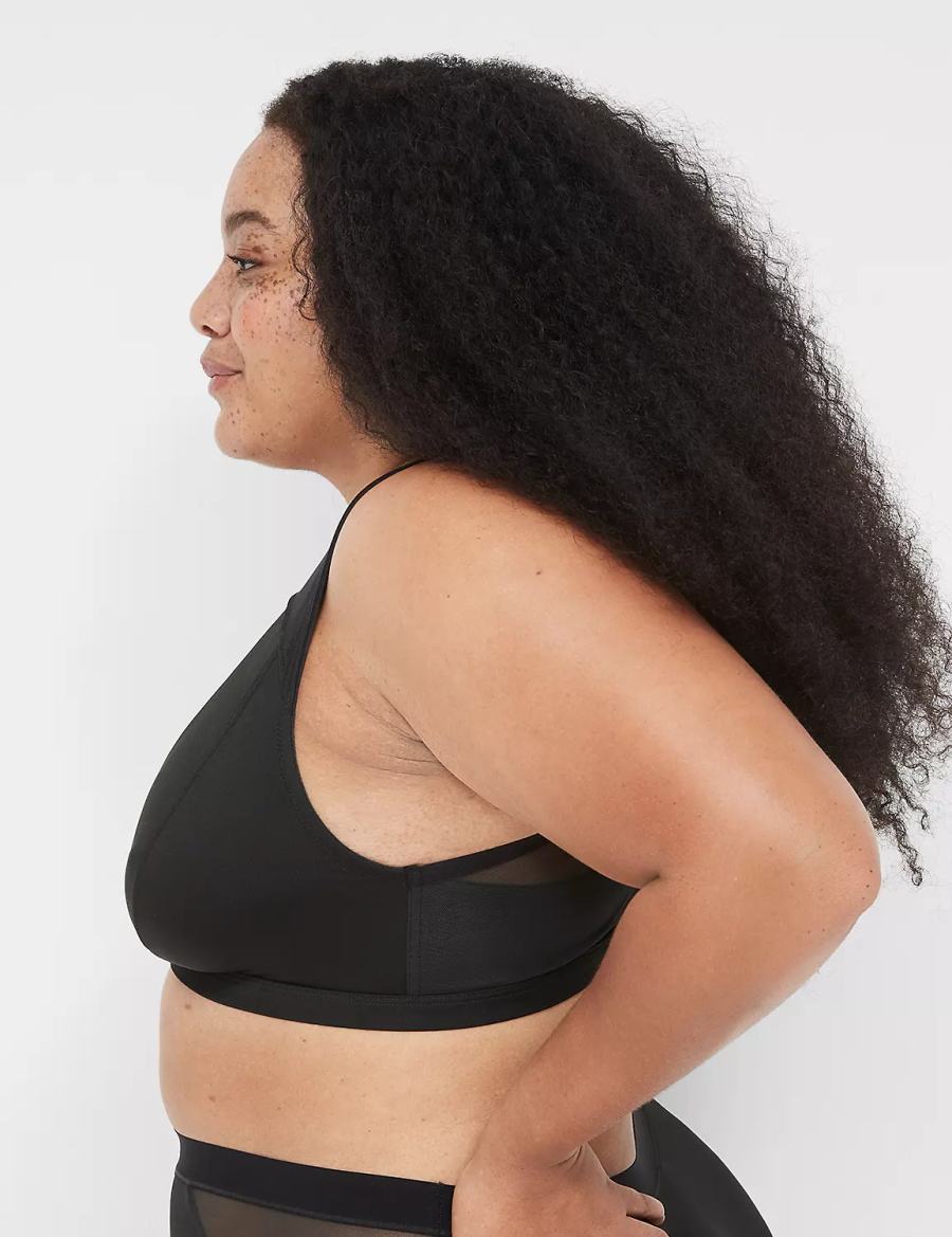 Women Lane Bryant High Apex With Mesh Overlay Bralettes Black | UYT7459HP