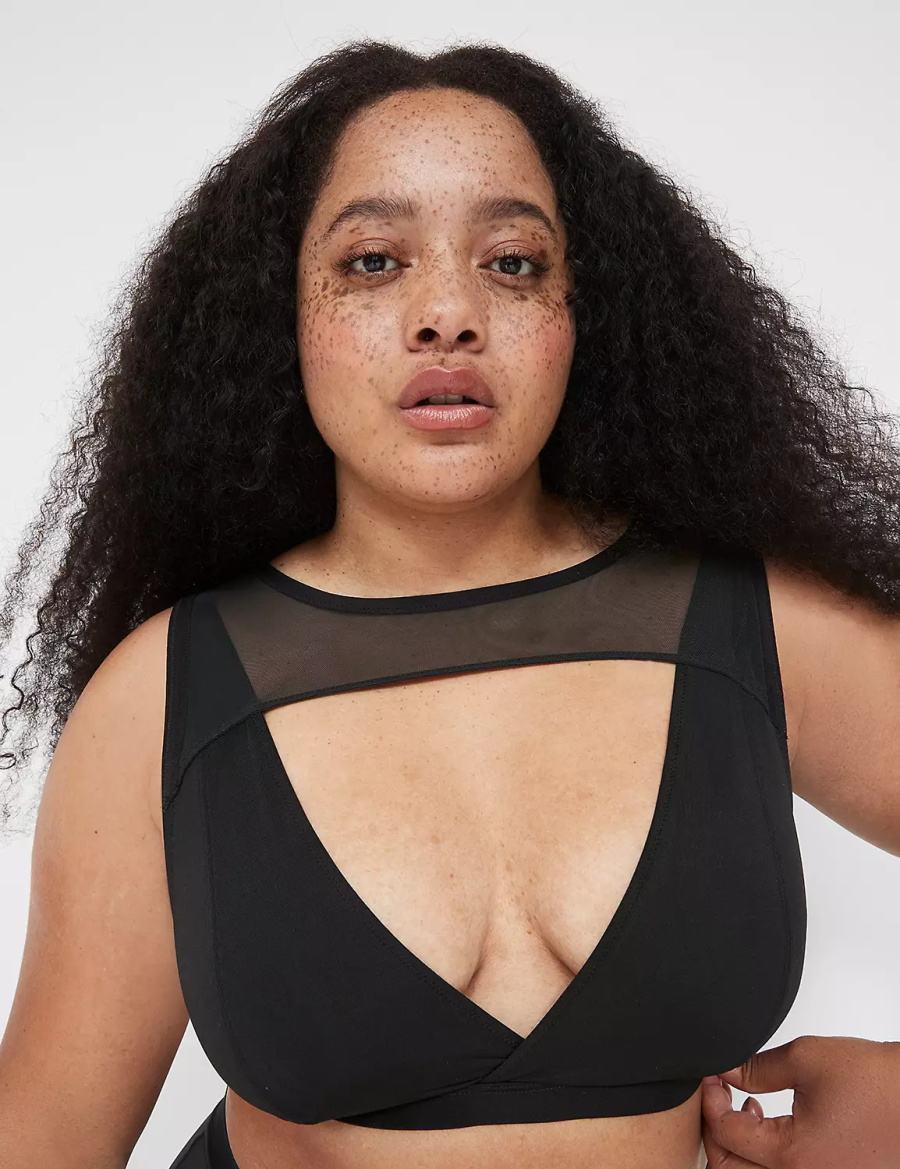 Women Lane Bryant High Apex With Mesh Overlay Bralettes Black | UYT7459HP