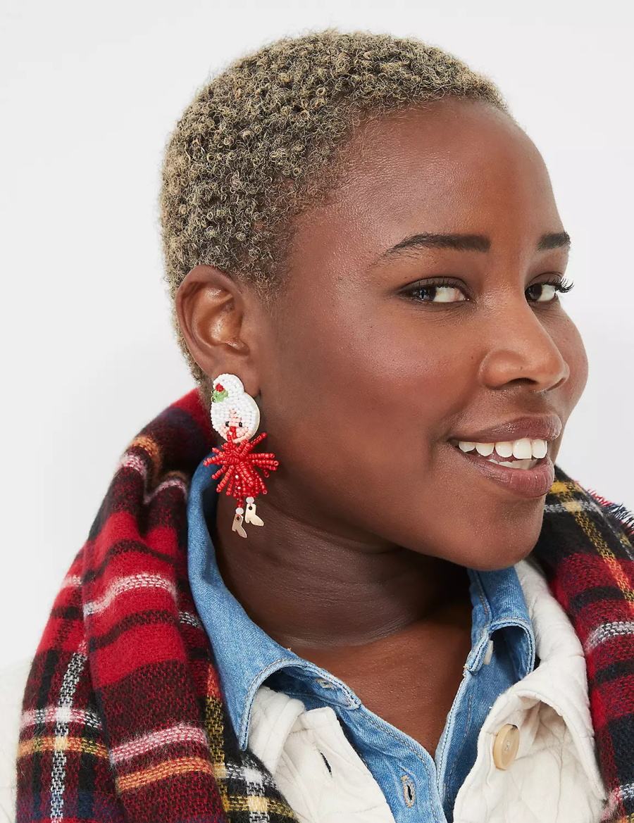 Women Lane Bryant Holiday Beaded Mr & Mrs Claus Earrings Gold | QOM4048GV