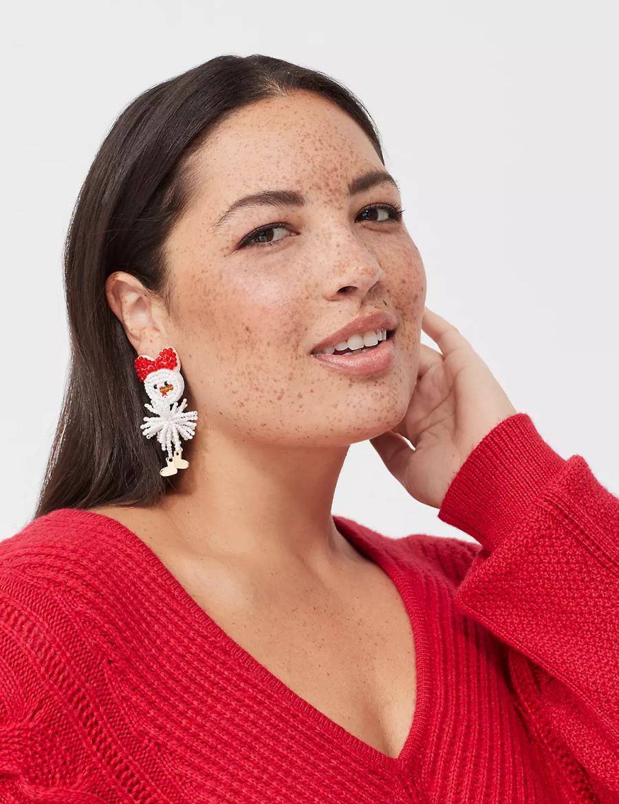 Women Lane Bryant Holiday Beaded Snowman Earrings Gold | CFI8269XB