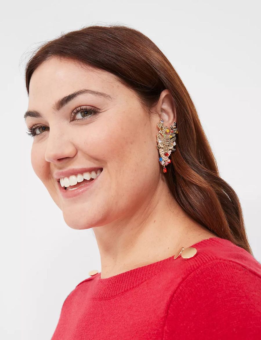 Women Lane Bryant Holiday Pearlized & Pave Reindeer Earrings Gold | DFI6480EC