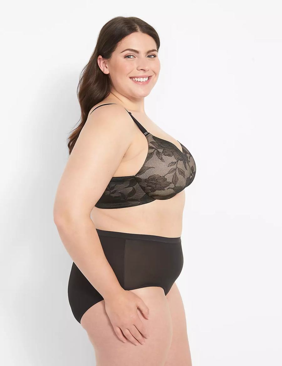 Women Lane Bryant Invisible Lace Backsmoother Lightly Lined Full Coverage Bralettes Black | EBH1128JP