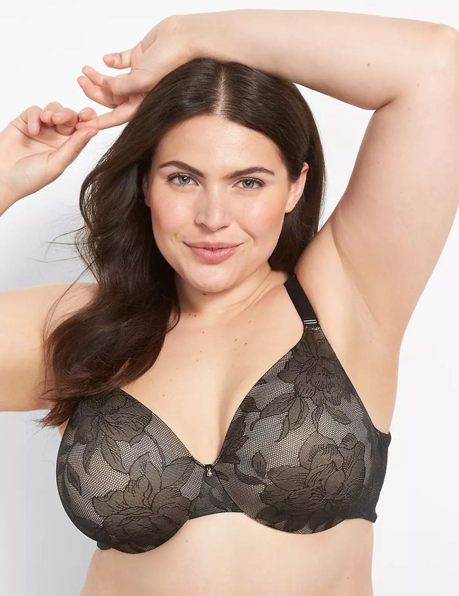 Women Lane Bryant Invisible Lace Backsmoother Lightly Lined Full Coverage Bralettes Black | EBH1128JP