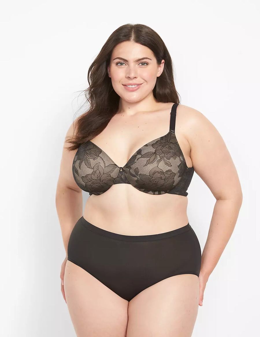 Women Lane Bryant Invisible Lace Backsmoother Lightly Lined Full Coverage Bralettes Black | EBH1128JP