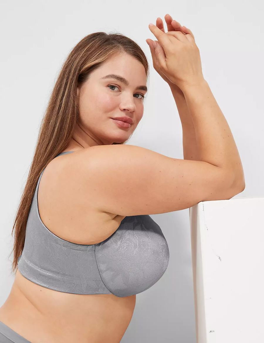 Women Lane Bryant Invisible Lace Backsmoother Lightly Lined Balconette Bra Grey | YAF5110SR