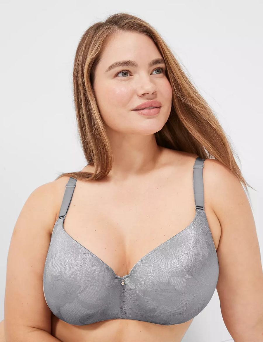 Women Lane Bryant Invisible Lace Backsmoother Lightly Lined Balconette Bra Grey | YAF5110SR