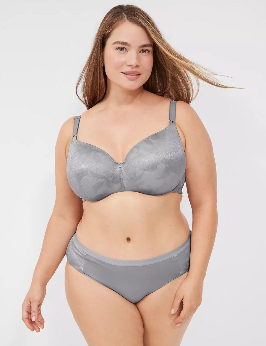 Women Lane Bryant Invisible Lace Backsmoother Lightly Lined Balconette Bra Grey | YAF5110SR