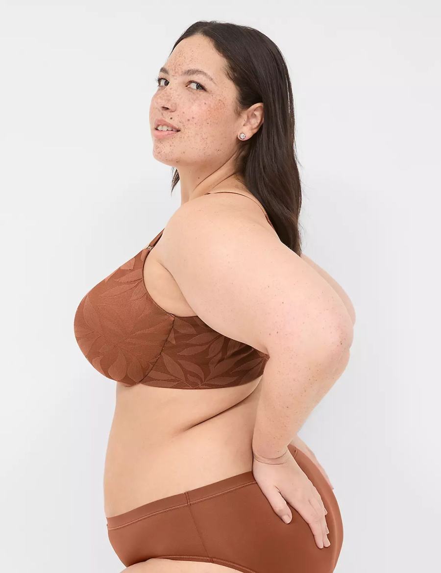 Women Lane Bryant Invisible Lace Backsmoother Lightly Lined Balconette Bra Chocolate | QKW947MP