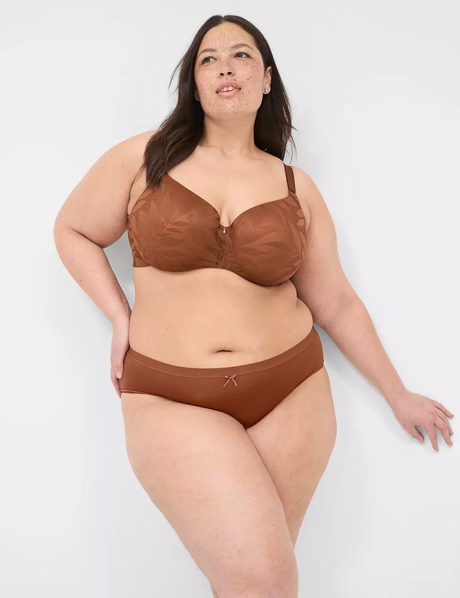Women Lane Bryant Invisible Lace Backsmoother Lightly Lined Balconette Bra Chocolate | QKW947MP