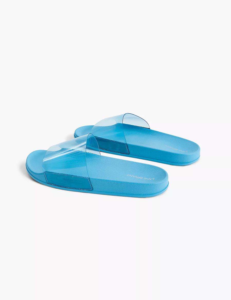 Women Lane Bryant Jelly Pool Slide Sandals Blue | RQH8530UU
