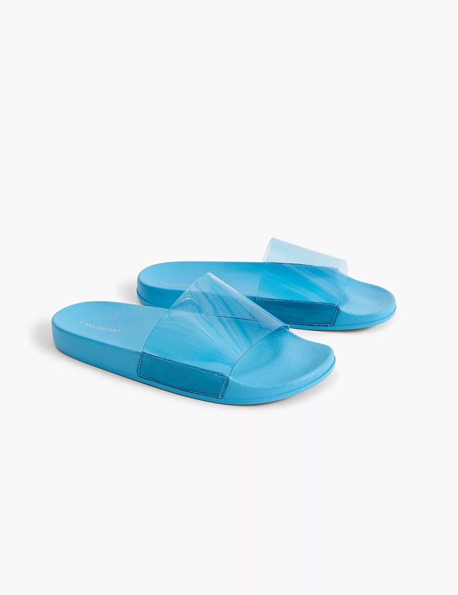 Women Lane Bryant Jelly Pool Slide Sandals Blue | RQH8530UU