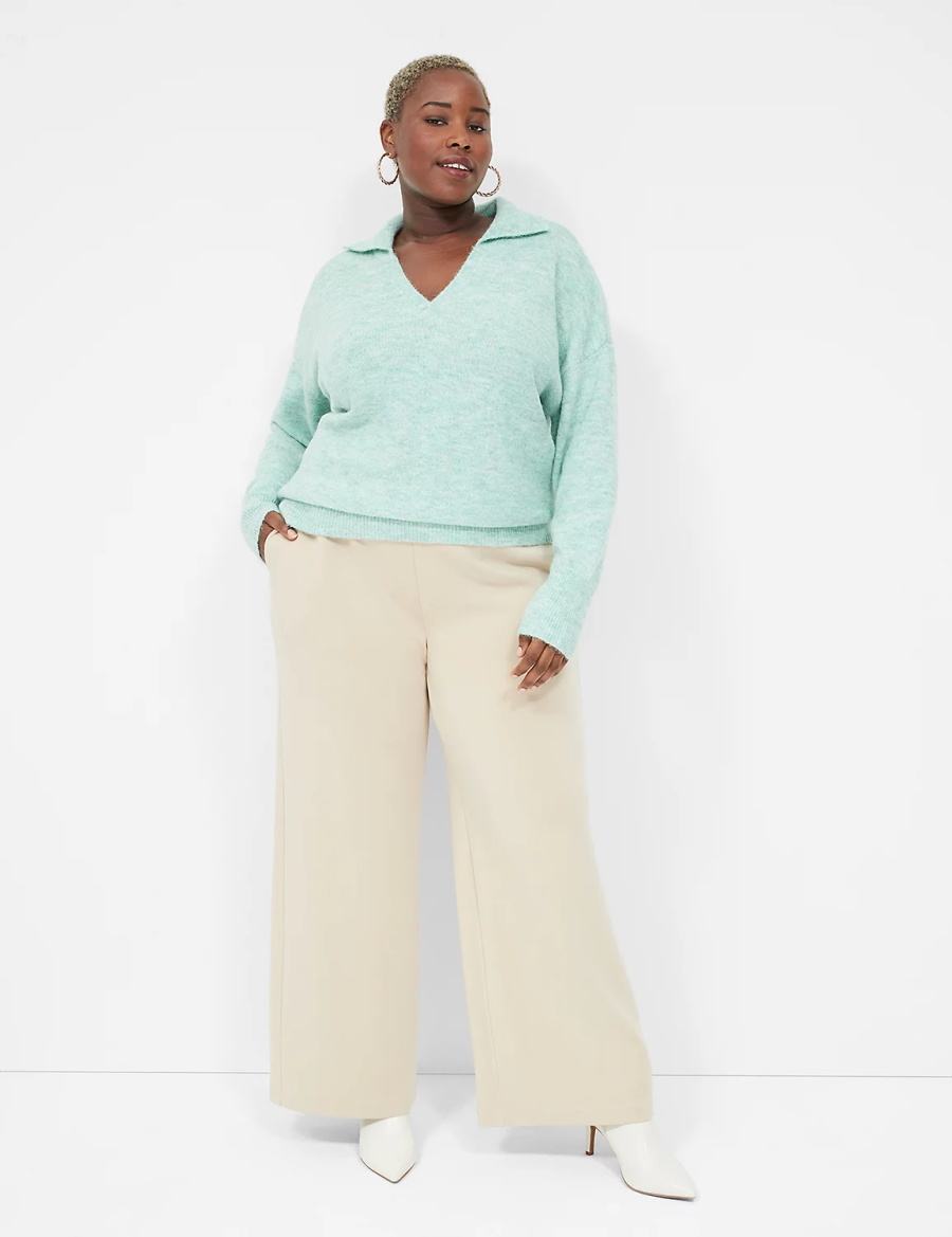 Women Lane Bryant Journey Knit High-Rise Wide Leg Pants Khaki | AFM4939QV