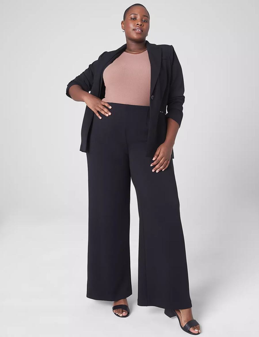 Women Lane Bryant Journey Knit High-Rise Wide Leg Pants Black | QGE8441GT