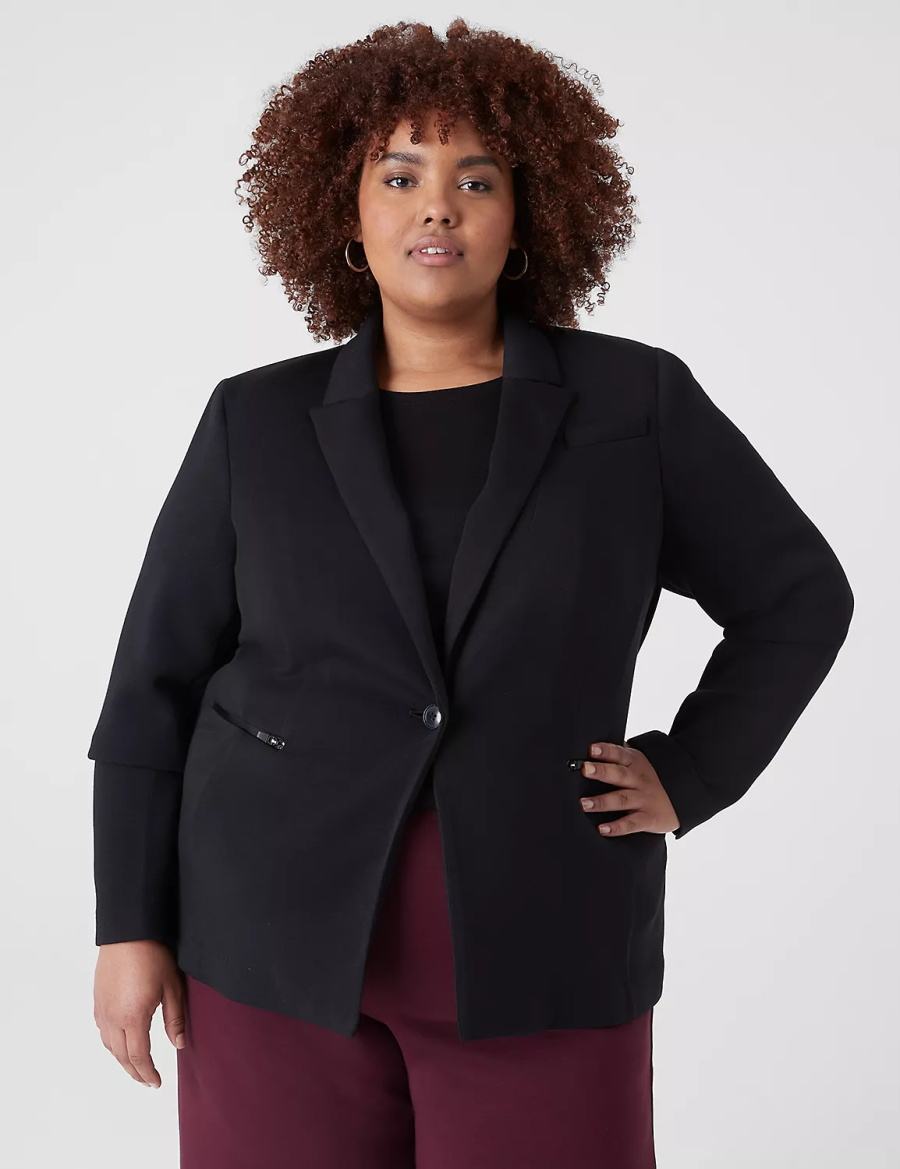 Women Lane Bryant Journey Knit With Zipper Pocket Jackets Black | LCF3726RH