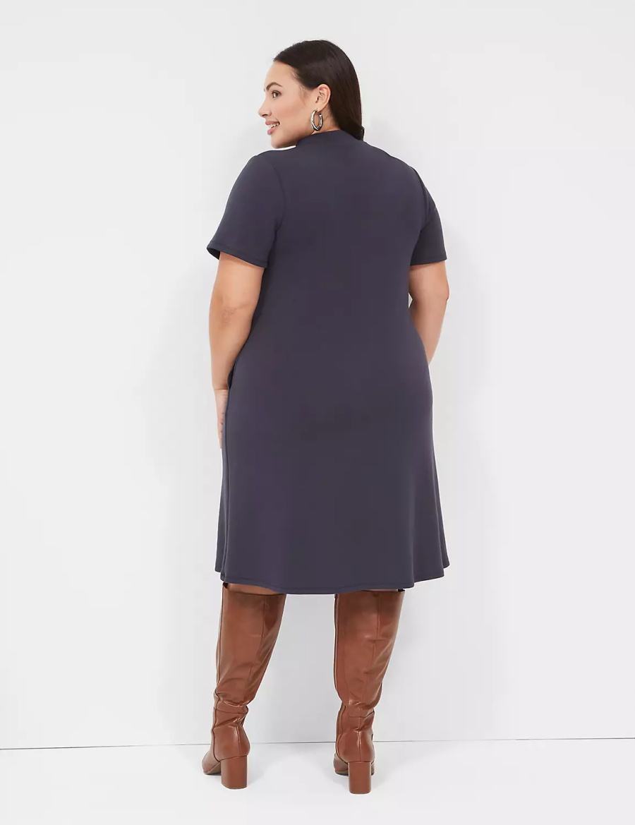 Women Lane Bryant Journey Short-Sleeve Mock-Neck Casual Dress Blue | CGC8486YP
