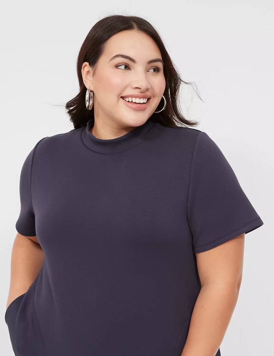 Women Lane Bryant Journey Short-Sleeve Mock-Neck Casual Dress Blue | CGC8486YP