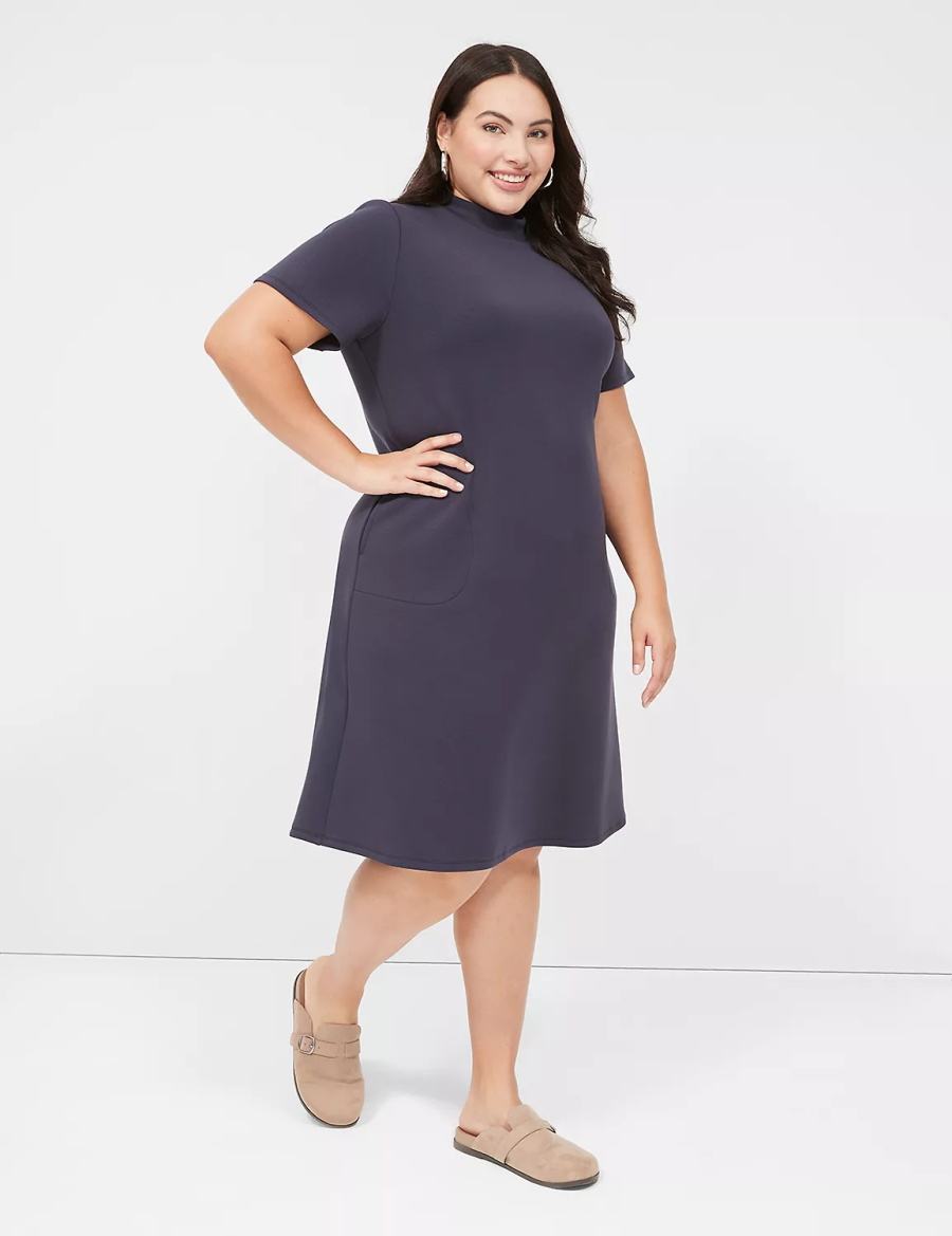 Women Lane Bryant Journey Short-Sleeve Mock-Neck Casual Dress Blue | CGC8486YP
