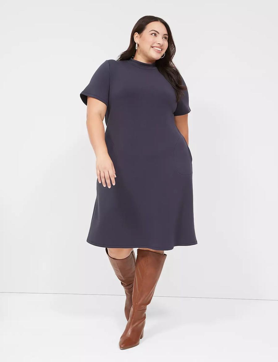 Women Lane Bryant Journey Short-Sleeve Mock-Neck Casual Dress Blue | CGC8486YP